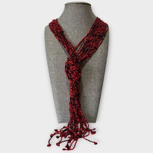 Long knot necklace, little glass beads